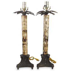 Pair of Ronita Smith Bronze / Bone Lamps