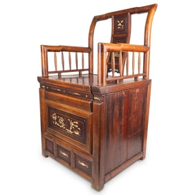 Antique Chinese Bone Inlaid Commode Chair