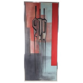 Mid Century African Folk Art Oil on Board