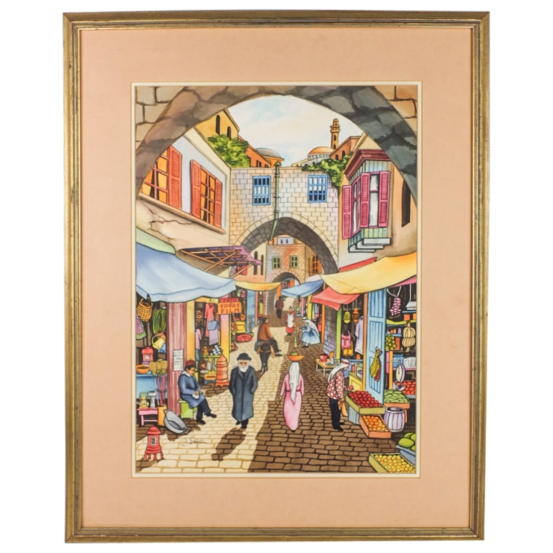 Ari Gradus (Born 1943): Ari Gradus, American / Israeli (Born 1943) Watercolor on Paper "Street Scene" Signed Lower Left. Sight measures 21-1/2" x 15-1/2". Frame measures 29-3/4" x 23-3/4". Condition: Good condition. Estimate