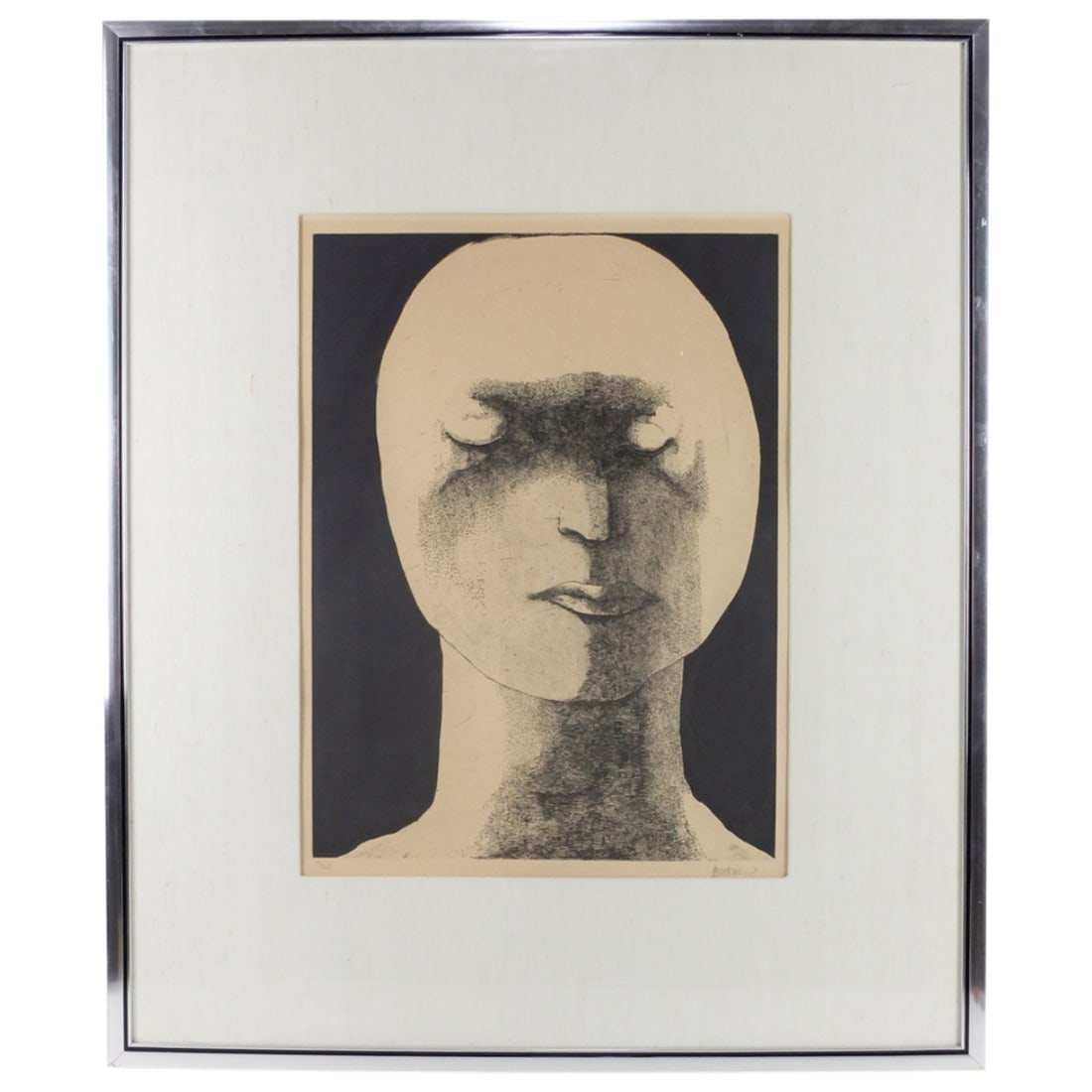 Leonard Baskin (1922 - 2000): Leonard Baskin, American (1922 - 2000) Etching and Aquatint on Paper "Woman with Downcast Eyes" Signed and Numbered 96/125. Sight measures 21" x 15-1/4". Frame measures 33-1/2" x 28". Condition: Some
