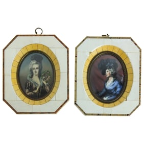 Pair of Antique Victorian Miniature Portraits