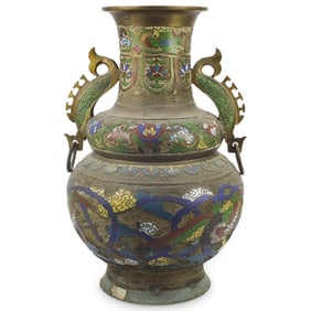 Large 19th C. Japanese Champlevé Bronze Vase