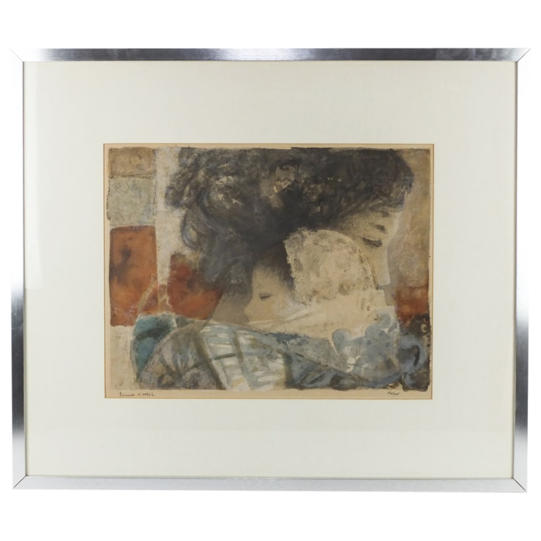 Hector Poleo (1918 - 1989): Hector Poleo, Venezuelan / American (1918 - 1989) Artist Proof Lithograph on Paper "Mother and Child" Signed and Marked in Pencil. Sight measures 15" x 19-1/4". Frame measures 26" x 30-1/4". Condition