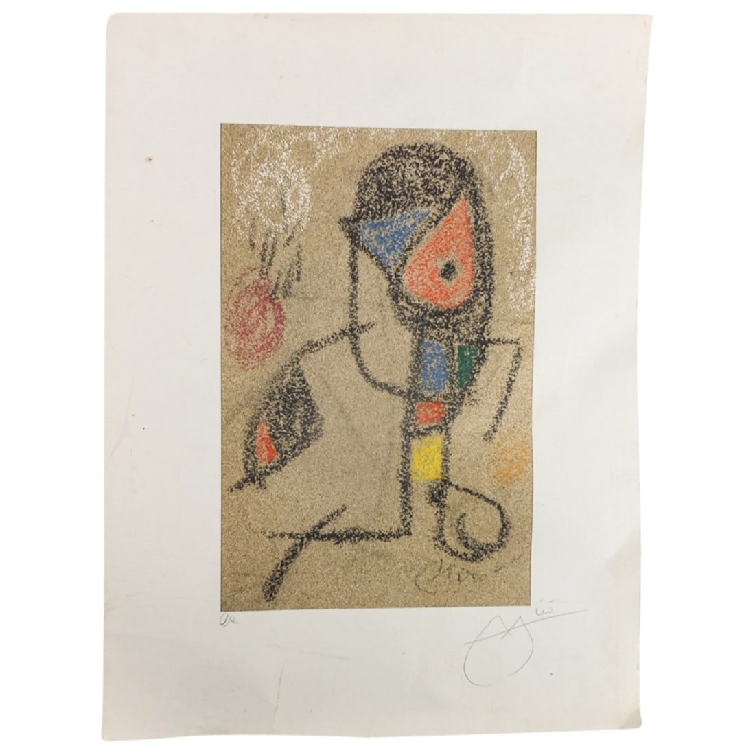Joan Miro, Spanish (1893 - 1983): Joan Miro, Spanish (1893 - 1983) Artist Proof Lithograph on Paper "Personage" Pencil Signed Lower Right. Grafica D'Arte Lombard certificate en verso. Unframed. Sheet measures 19-1/4" x 14-1/2". Condit