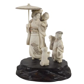 19th C. Japanese Polychrome Carved Group