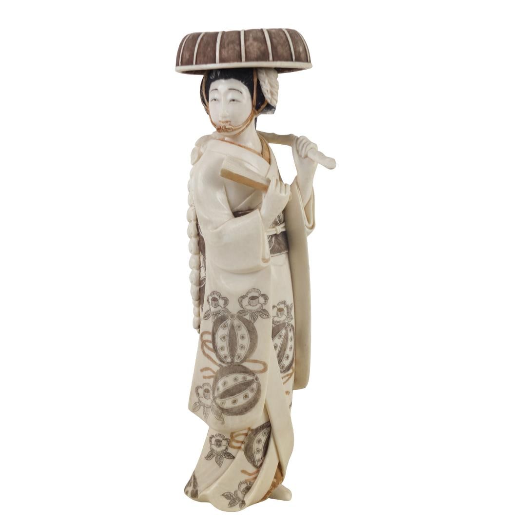 19th C. Japanese Carved Geisha Figurine (1 of 5)