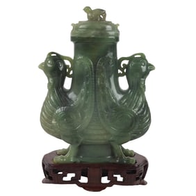 Antique Chinese Jade Covered Vase