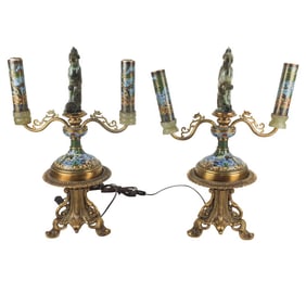 Pair of Antique Chinese Cloisonné Candleholders