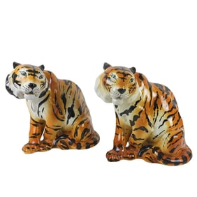 Pair of Italian Majolica Glazed Pottery Figurines