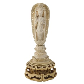 Antique Japanese Carved Guanyin Figurine