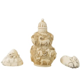 Grouping of Oriental Carved Table Top Items