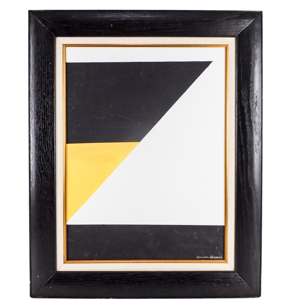 Attrib: Carmen Herrera (1915 - 2022): Attributed To: Carmen Herrera, Cuban / American (1915 - 2022) Oil on Board "Black, Yellow, White Composition" Signed and Dated Lower Right. Measures 24-1/4" x 18". Frame measures 31-3/8" x 25-1/2". A