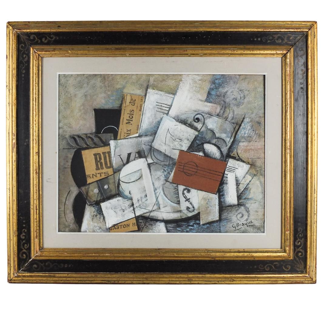 Attrib: Georges Braque, French (1882 - 1963): Attributed To: Georges Braque, French (1882 - 1963) Oil on Board "Cubist Composition" Signed Lower Right. Measures 16-1/2" x 21-1/2". Frame measures 27-1/2" x 32-1/2". A piece listed as "attributed to