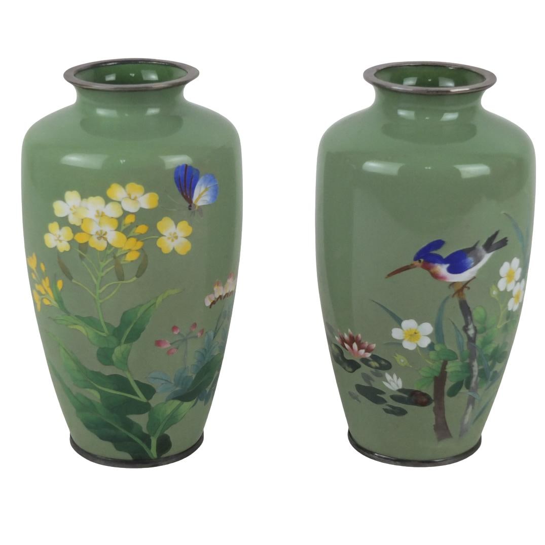 Pair of Japanese Cloisonné Enamel Vases (1 of 5)