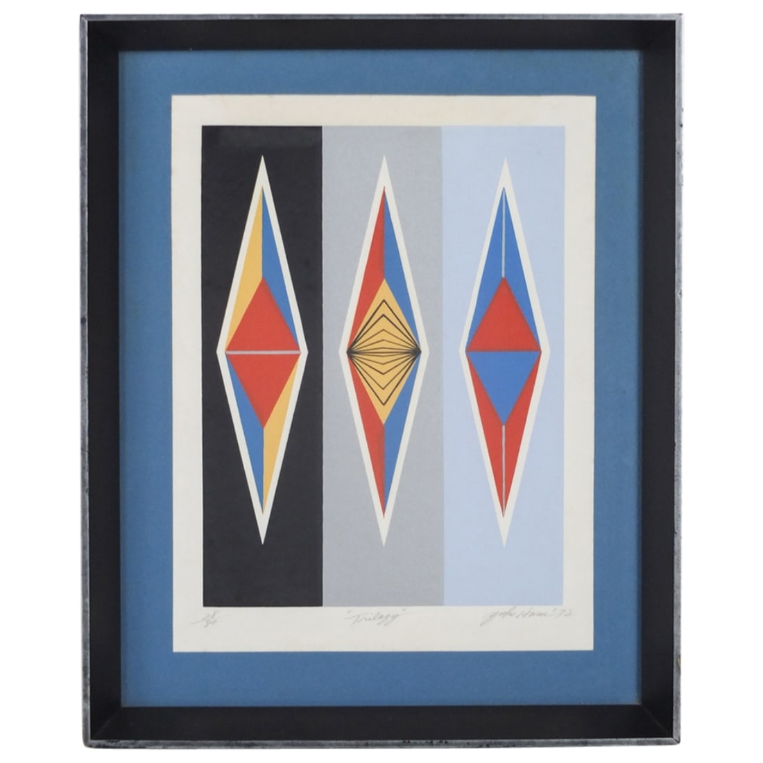 Yoko Haru, American (20th Century): Yoko Haru, American (20th Century) Serigraph on Paper "Trilogy" Signed and Numbered 28 of 80. Sight measures 11" x 8-5/8". Frame measures 12" x 9-7/8". Condition: Good Condition Estimate 50 - 150 Dome