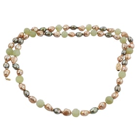 Vintage 14K, Baroque Pearl and Jadeite Necklace