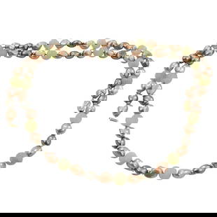 Vintage 14K, Baroque Pearl and Jadeite Necklace: Vintage 14 Karat Yellow Gold, Baroque Pearl and Jadeite Beaded Single Strand Necklace. Marked H 14K on the clasp. Jade bead size: 12 mm. Large pearl bead size: 11 mm. Measures 36" (unclasped) Conditio