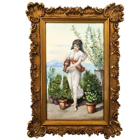 Antique Framed KPM Style Porcelain Plaque