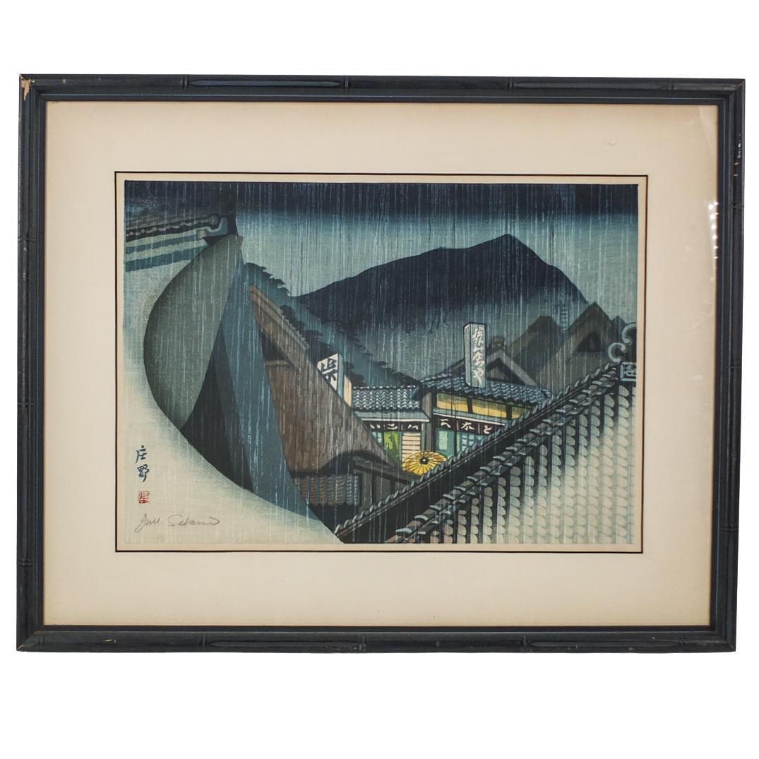 Junichiro Sekino (1914 - 1988): Junichiro Sekino, Japanese (1914 - 1988) Woodblock Print on Paper "Shono" Signed Lower Left. Sight measures 13-1/4" x 18-1/2". Frame measures 20-1/4" x 25-1/2". Condition: Good Condition. Estimate 200