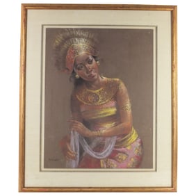 Mid Century Balinese School Pastel on Paper