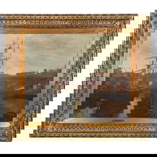Alfred Morgan, British (1862 - 1904): Alfred Morgan, British (1862 - 1904) Oil on Canvas "Harbour Scene" Tag Affixed to the Frame. Measures 20" x 24". Frame measures 27-3/4" x 32". Condition: Good conserved condition. Estimate 800 - 1200