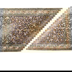 Semi Antique Persian Silk Rug: Semi Antique Persian Floral Silk Kashan Rug. Measures 80-1/2" x 53". Condition: Needs cleaning. Estimate 500 - 1000 Domestic shipping Third party