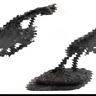 Frederic Sackrider Remington (1861 - 1909): Frederic Sackrider Remington, American (1861 - 1909) "Rattlesnake" Bronze Sculpture Presented on a Marble Base, Signed in the cast. Overall measures 22" x 15-1/4" x 10". Condition: Good condition.