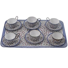 Antique Persian Enamel Tea Set