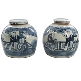 Pair of Antique Chinese Porcelain Covered Jars