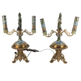 Pair of Antique Chinese Cloisonné Candleholders