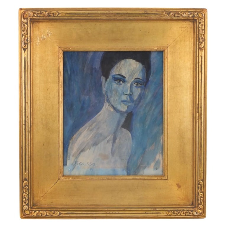 After: Pablo Picasso (1881 - 1973): After: Pablo Picasso, Spanish (1881 - 1973) Watercolor on Paper "Portrait of a Young Woman" Signed Lower Left. Sight measures 12-1/4" x 9-7/8". Frame measures 20-3/4" x 18-1/2". Condition: Good condit