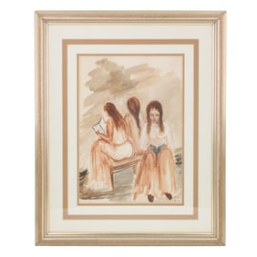 Mid Century Judaica School Watercolor
