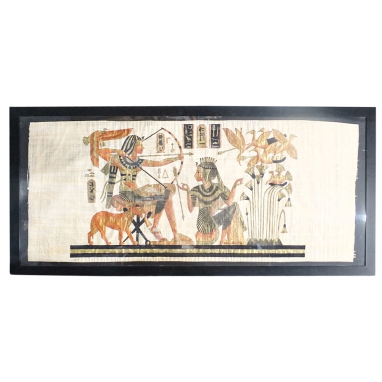 Large Framed Egyptian Papyrus Painting (1 of 2)