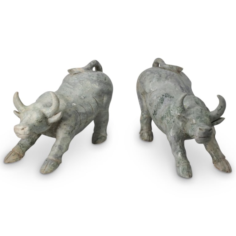 Pair of Large Chinese Jade Sculptures