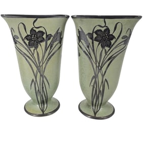 Pair of Catalina Sterling Inlaid Pottery Vases