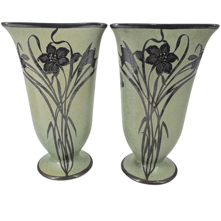 Pair of Catalina Sterling Inlaid Pottery Vases (1 of 4)