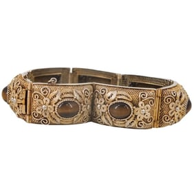 Chinese Sterling Silver Bracelet w/ Tiger Eye