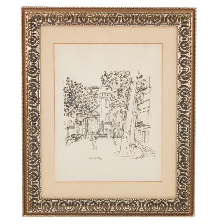 Raoul Dufy, French (1877 - 1953): Raoul Dufy, French (1877 - 1953) Lithograph on Paper "Statue of Frederic Mistral at Aries" Signed in the Plate. Sight measures 15-1/2" x 12". Frame measures 23-1/2" x 19-1/2". Condition: Minor toning 
