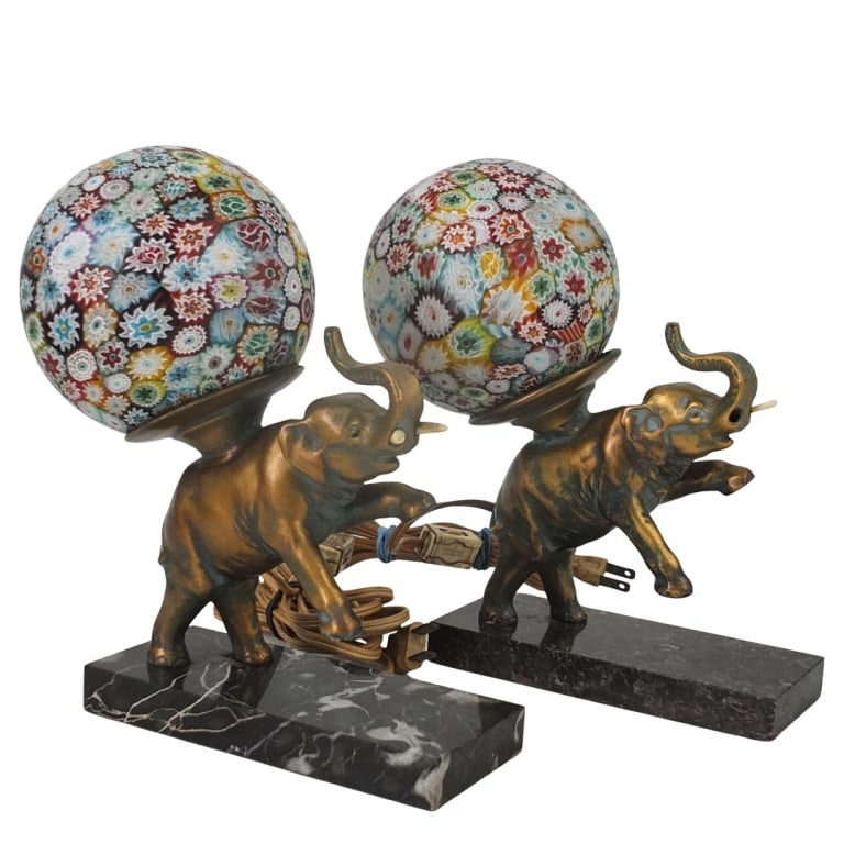 Pair of Art Deco Lamps w/ Millefiori Shades (1 of 4)