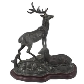 Vintage Bronze Dear Sculpture
