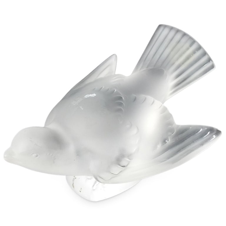 Lalique Frosted Glass Figurine: Lalique Frosted Glass Bird Figurine. Signed. Measures 3-1/8" x 3-3/4" x 5". Condition: Good condition. Estimate 50 - 150 Domestic shipping Third party