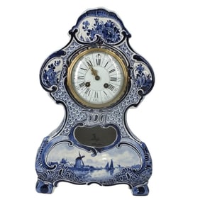 Antique Delft Porcelain Mantle Clock