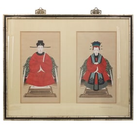 Antique Framed Chinese Diptych on Silk