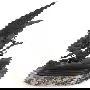 Jules Moigniez (1835 - 1894): Jules Moigniez, French (1835 - 1894) Bronze Sculpture Mounted on a Marble Base "Pheasant" Signed in the Cast. Measures 10" x 8" x 4-3/4". Condition: Rubbing to the patina otherwise good condition. Est