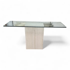Circa 1960s Travertine Glass Top Console Table