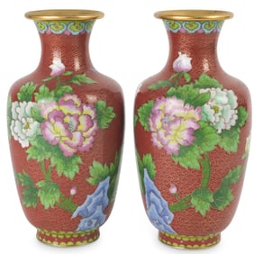 Pair of Chinese Cloisonné Enamel Vases