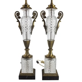 Pair of Baccarat Style Crystal Lamps