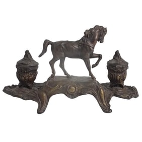 Vintage Victorian Bronze Inkwell