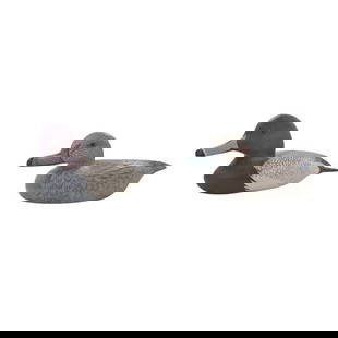 Ron Bainbridge (20th Century) Duck Decoys: Ron Bainbridge (20th Century) Grouping of Two Hand Carved and Polychrome Duck Decoys. Each is titled and artist signed on the base. Tallest measures 3-5/8" x 8" x 3-3/4". Remaining decoy measures 3-1/